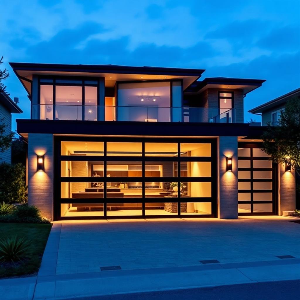 Modern glass panel garage door